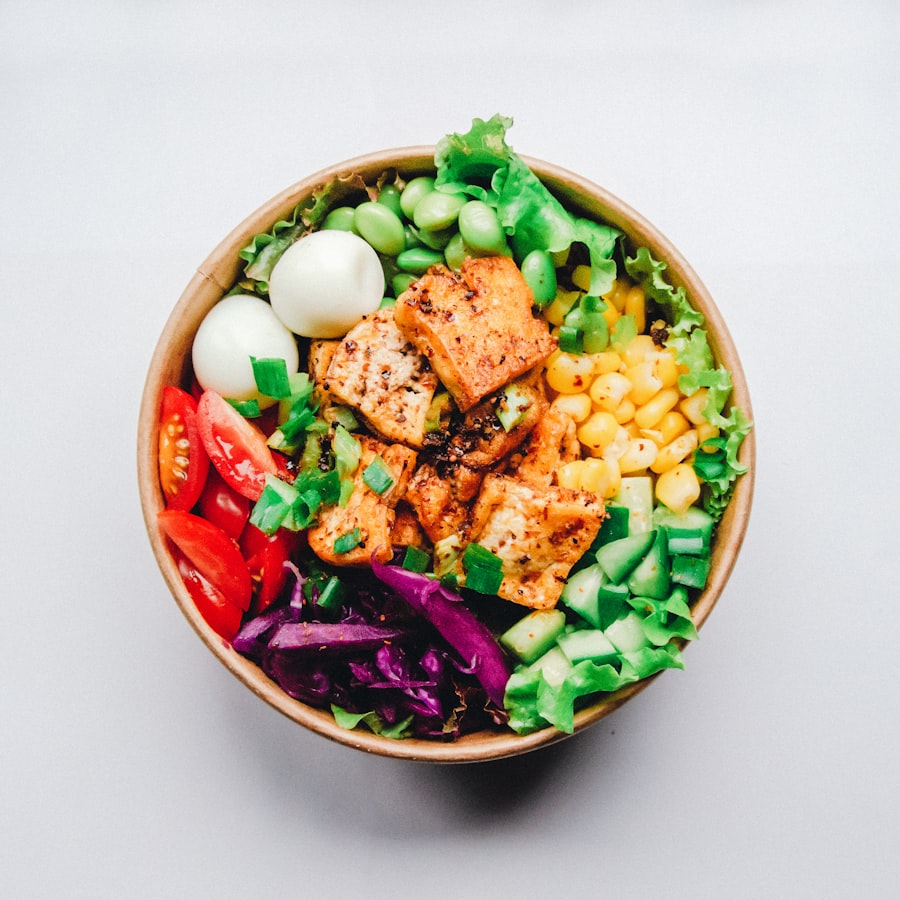 Plated dish with fresh vegetables and garnish